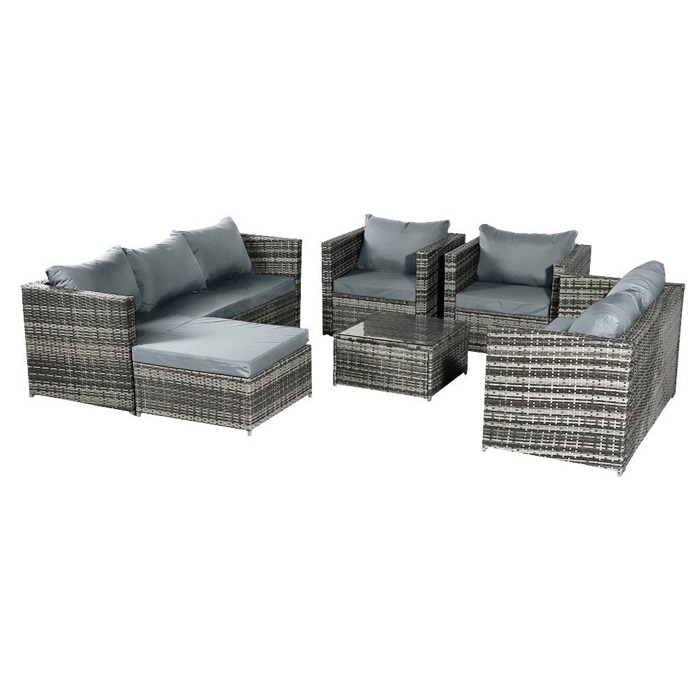 8 Full Chair Grey Rattan Garden Set