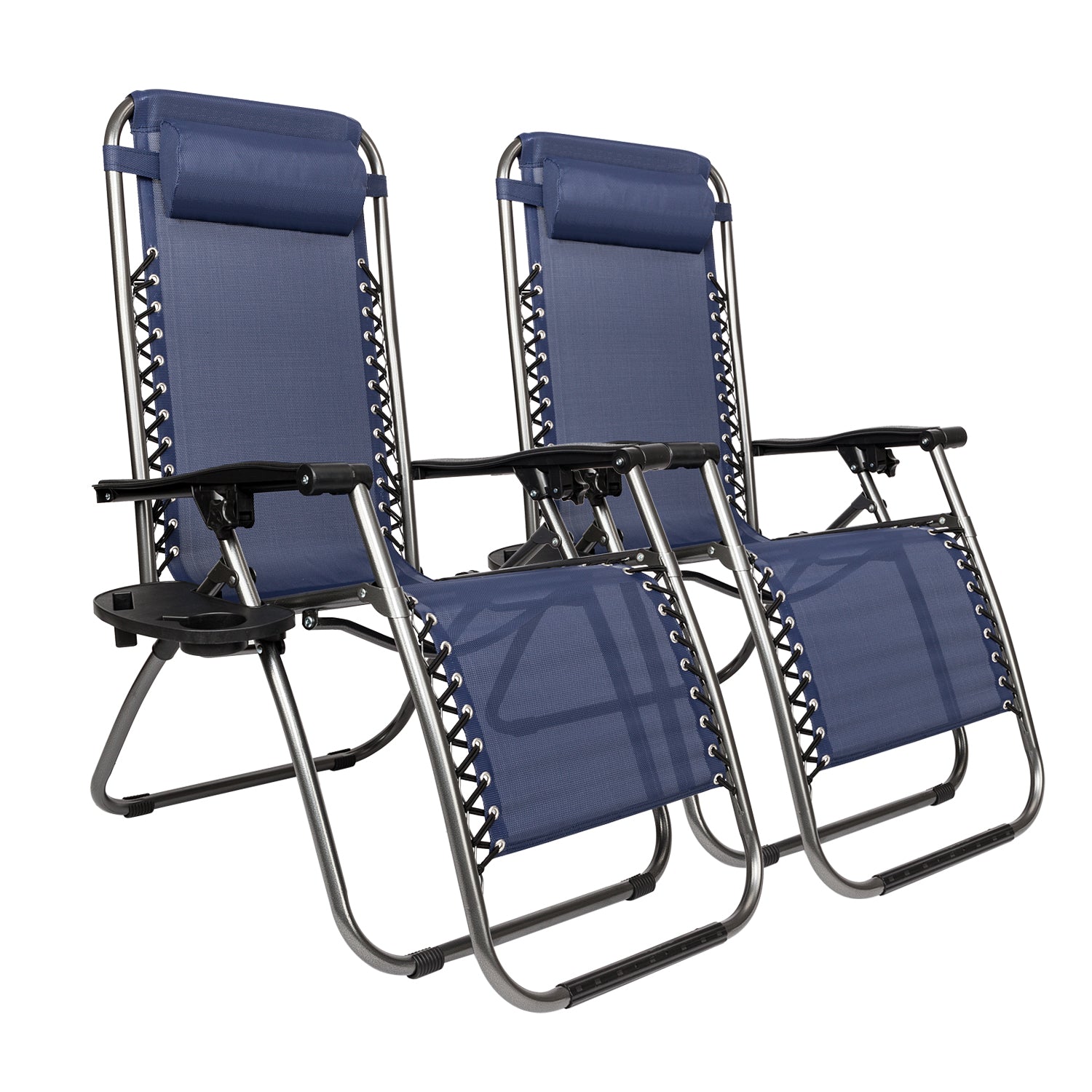 Blue 2Pcs Folding Chairs With Cup Holder