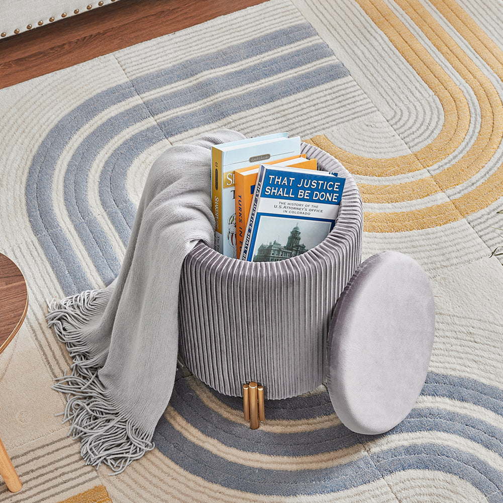 Ridge Velvet Storage Ottoman With Gold Legs