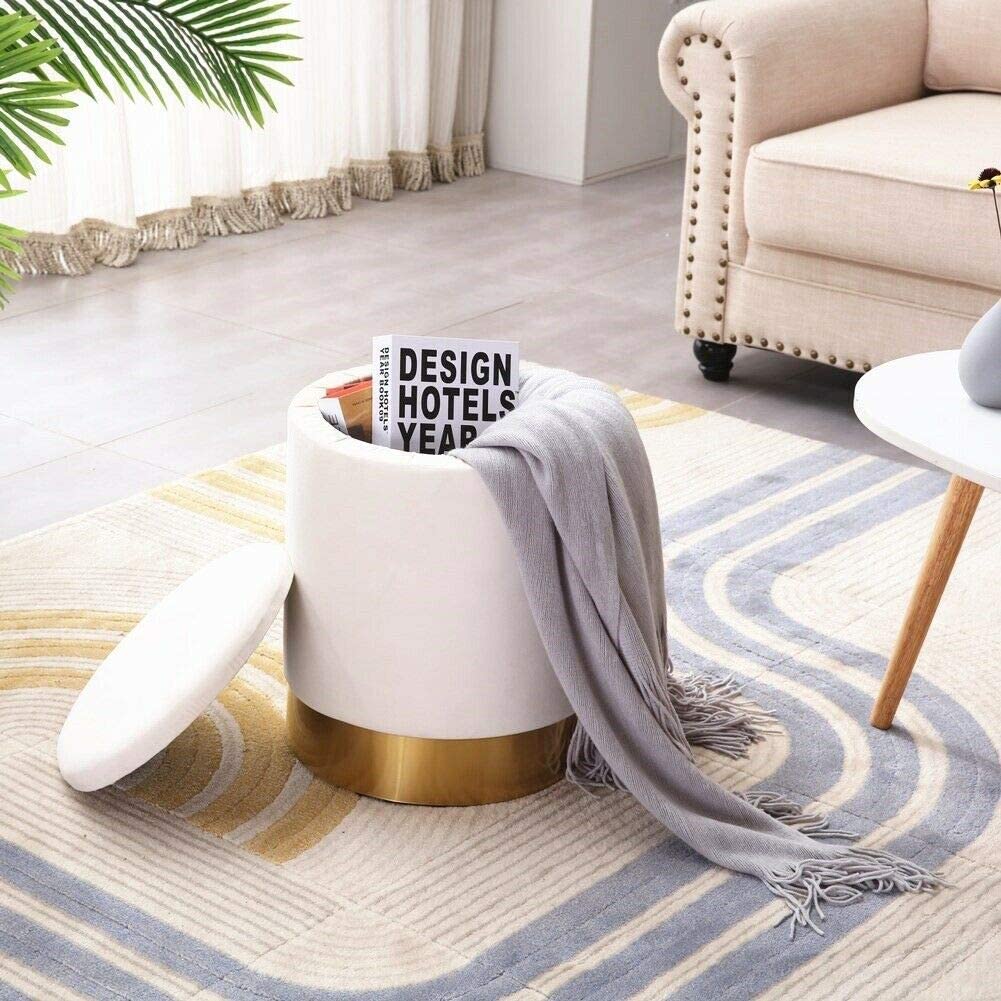 White Gold Trim Velvet Ottoman