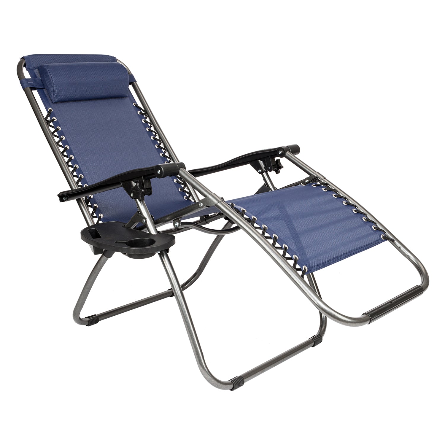 Blue 2Pcs Folding Chairs With Cup Holder