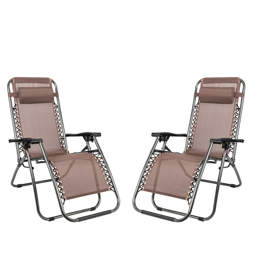 Brown 2Pcs Folding Chairs With Cup Holder