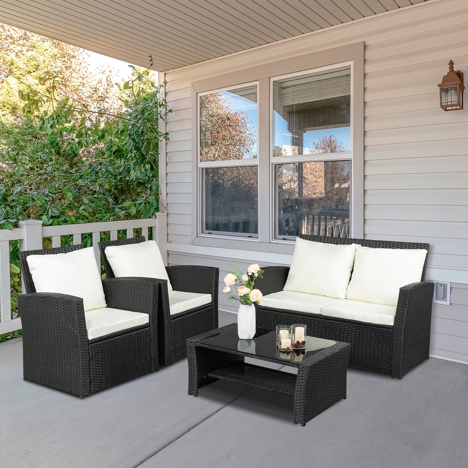 4 Full Chair Black Rattan Garden Furniture Set
