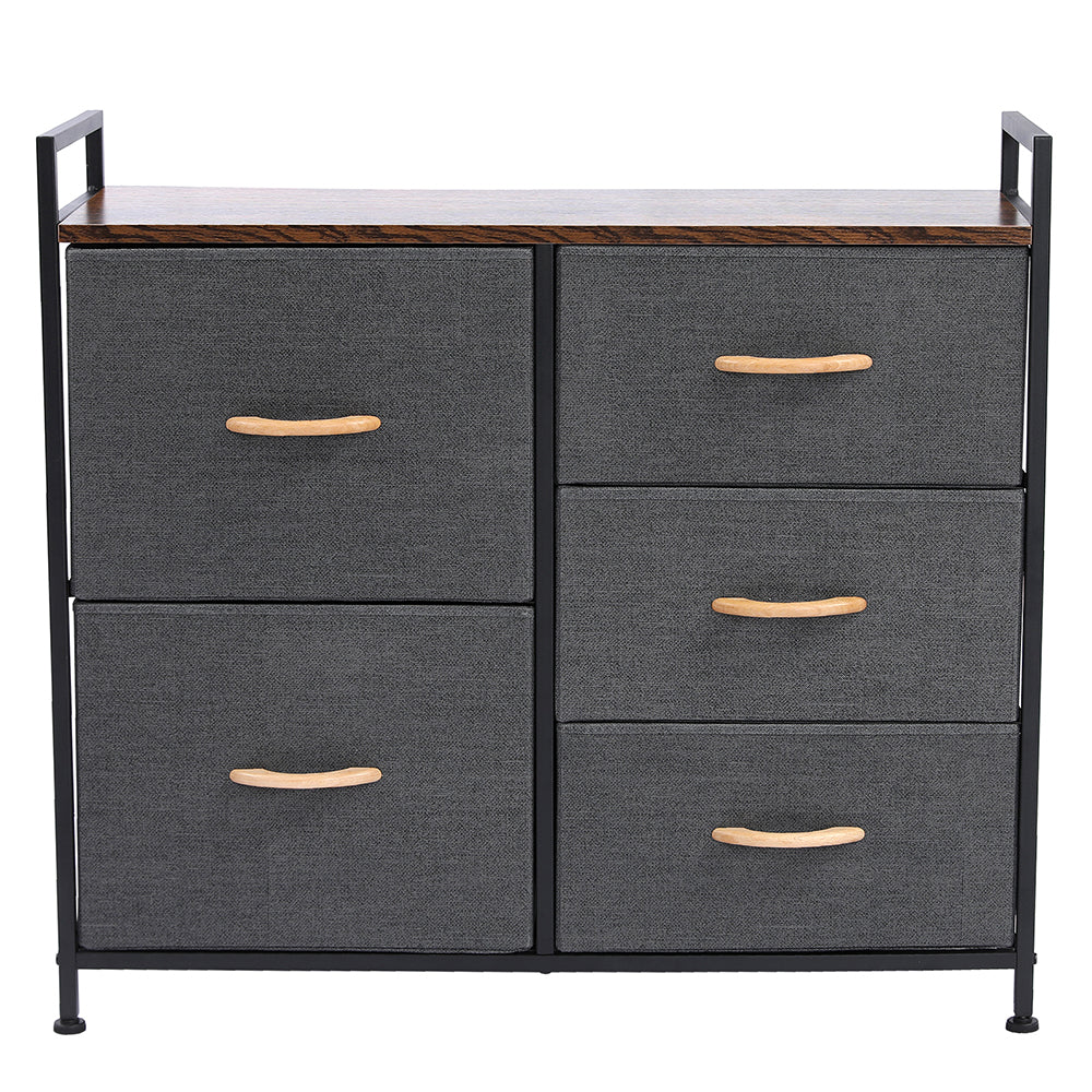 Wooden Handle 5 Drawer Dresser -  Dark Grey