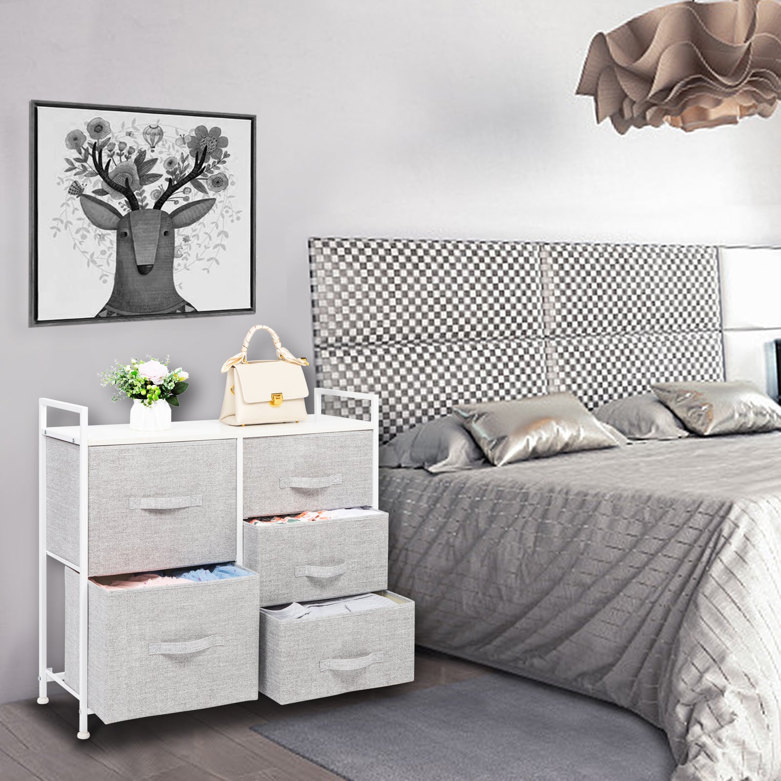 5 Drawer Dresser -  Light Grey