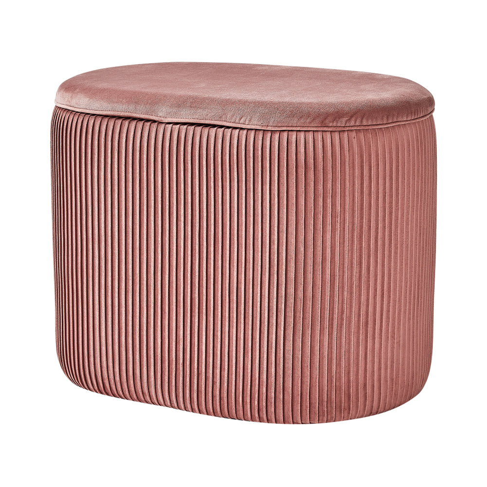 Pink Velvet Ridge Oval Ottoman