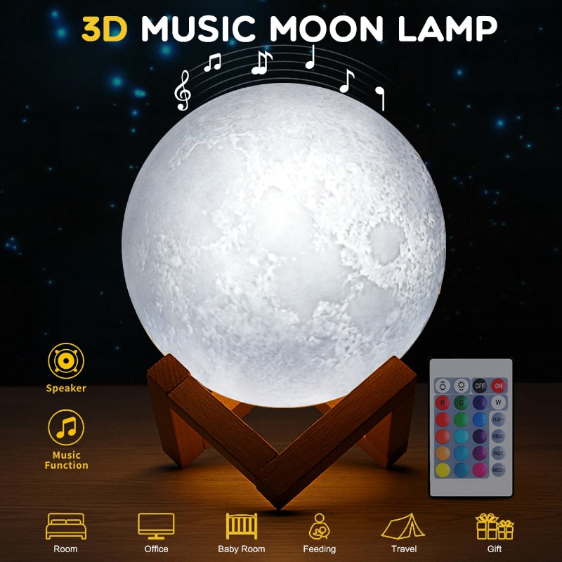 3D Colourful Bluetooth Music Moon Lamp