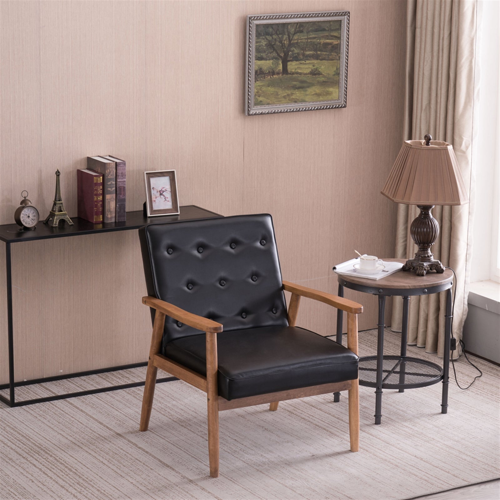 Leather Tufted Burlywood Armchair