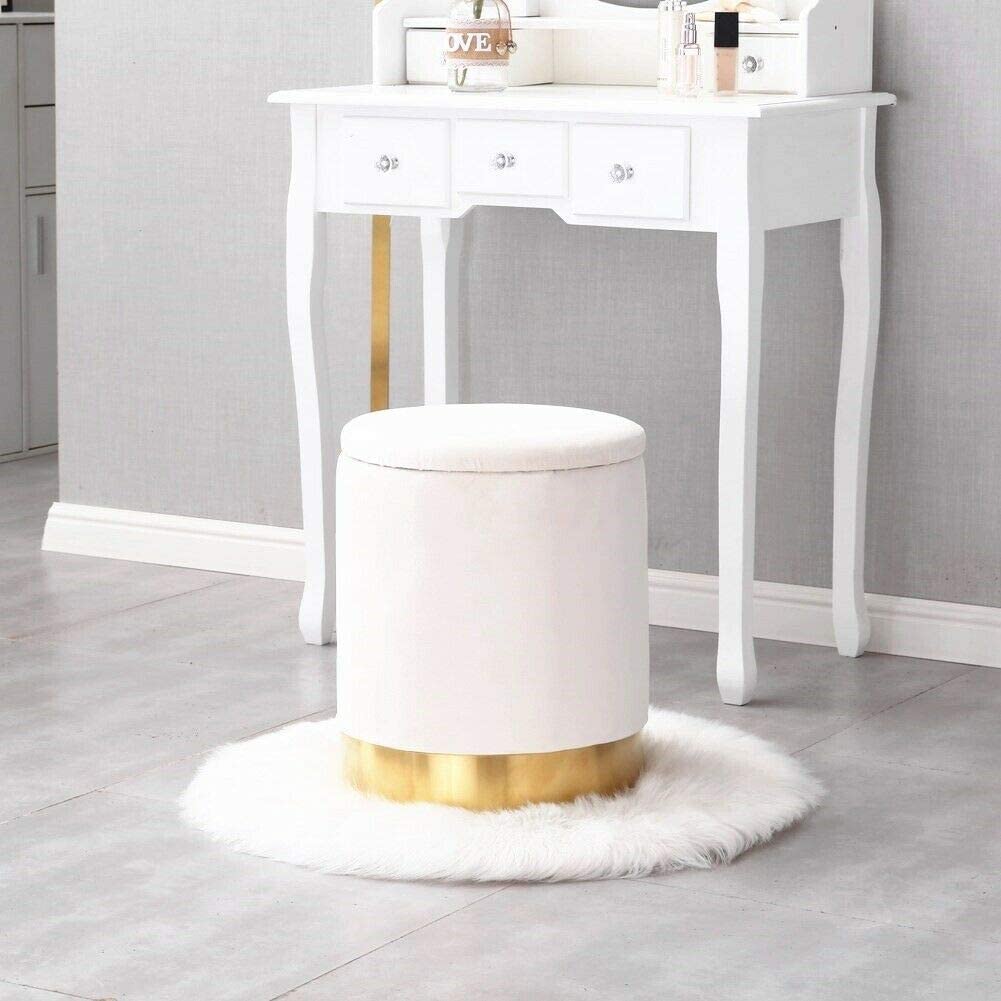 White Gold Trim Velvet Ottoman