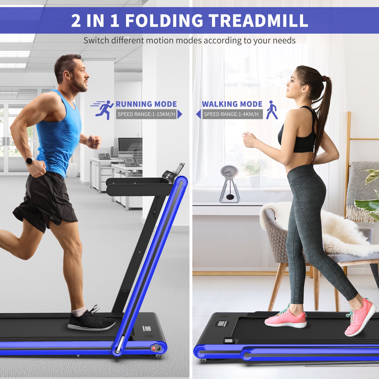 2 in 1 Folding Treadmill with Bluetooth