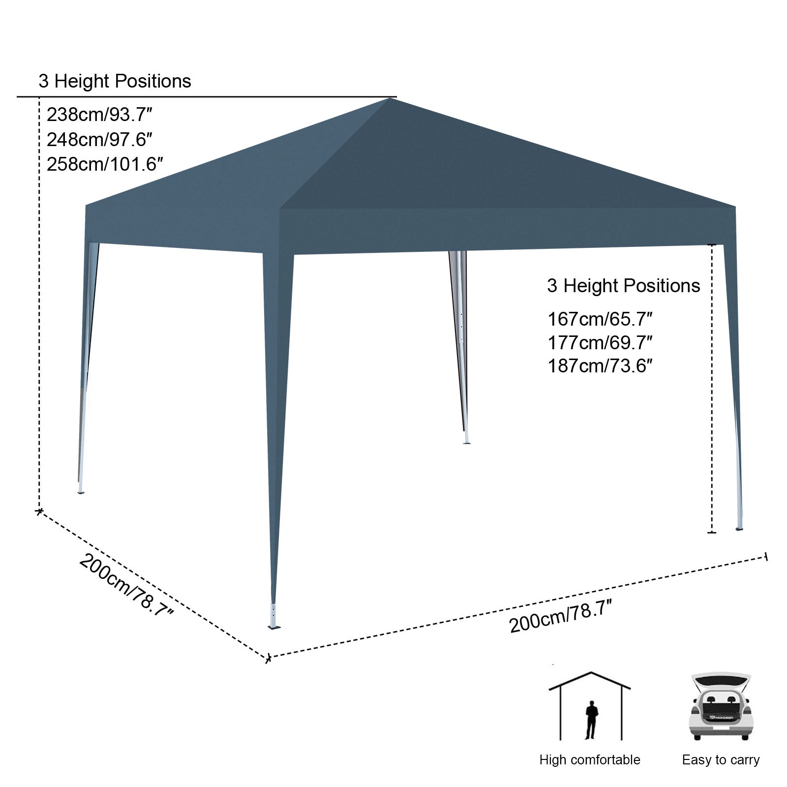 Blue 2m x 2m Pop Up Gazebo with Travel Bag