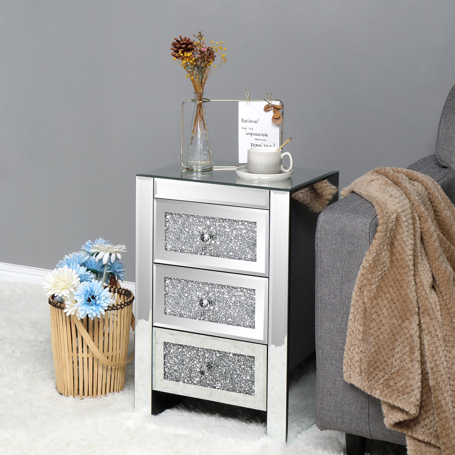 Crystaline Mirrored Bedside Chest