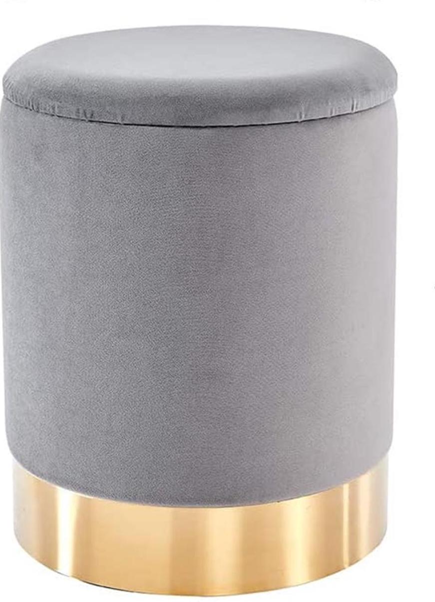 Grey Gold Trim Velvet Ottoman