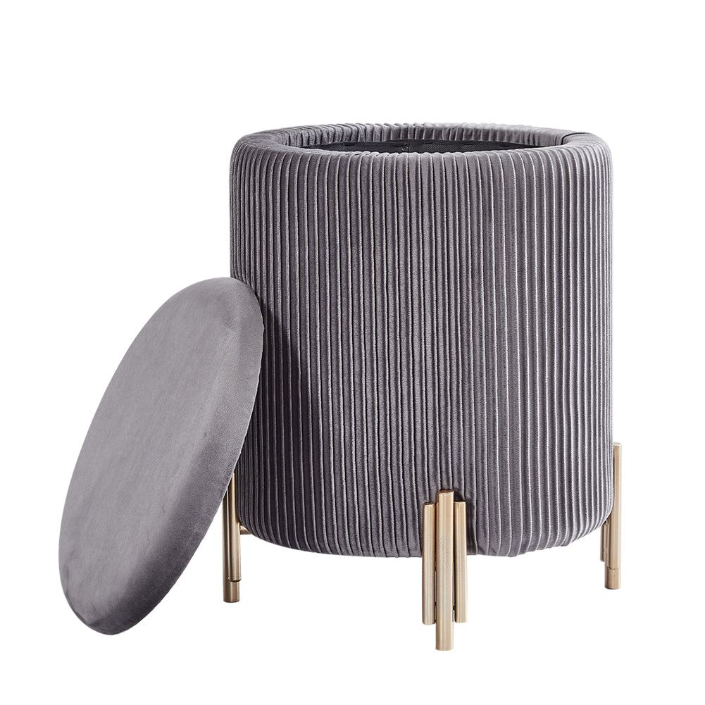 Ridge Velvet Storage Ottoman With Gold Legs
