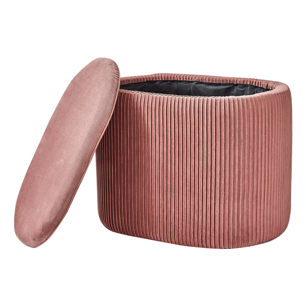 Pink Velvet Ridge Oval Ottoman