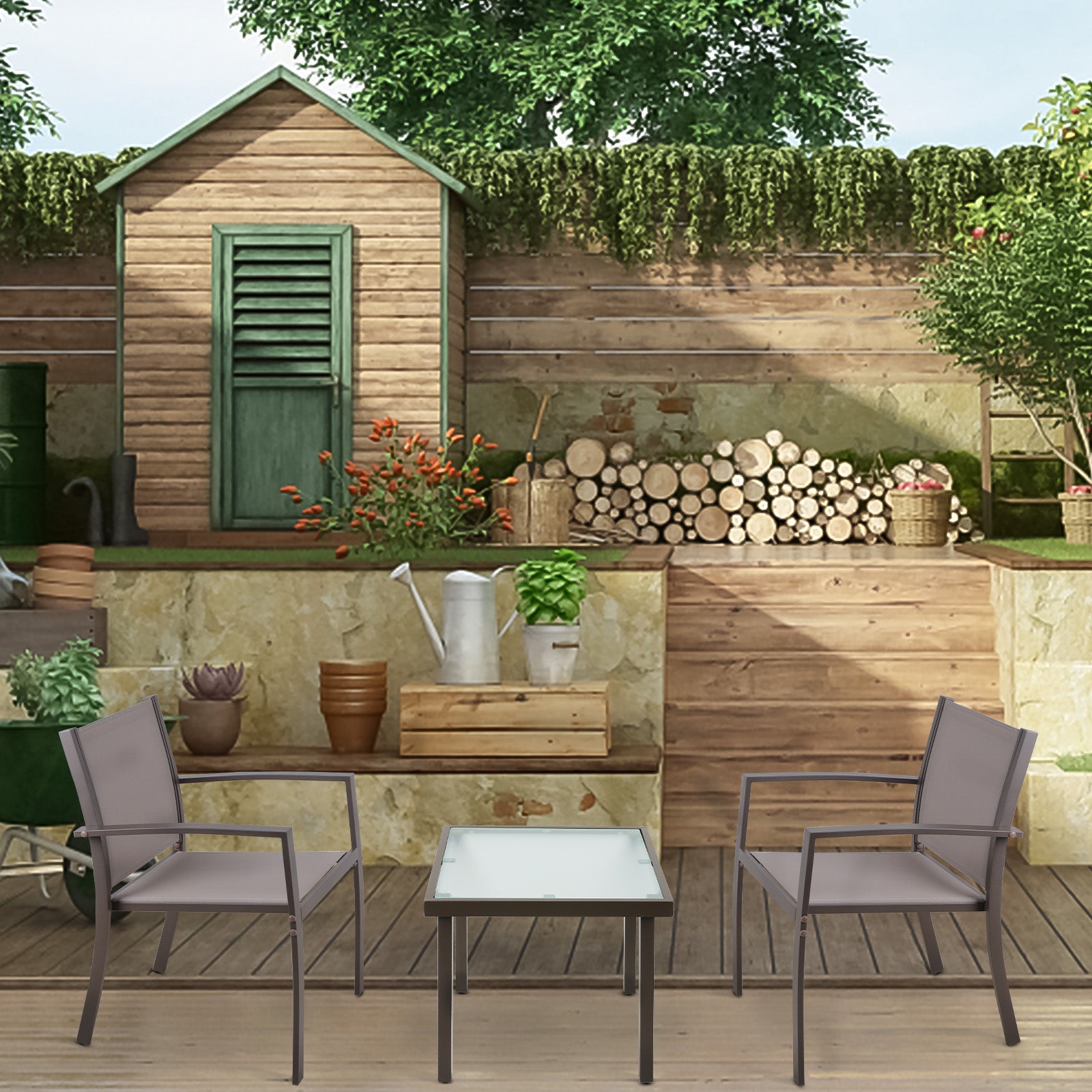 2 Seater Mesher Brown Garden Set