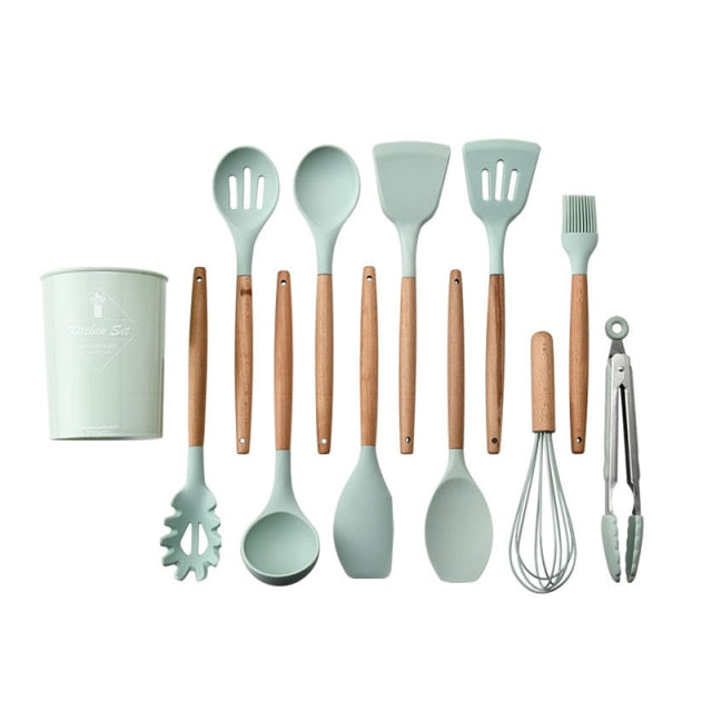 12pcs Premium Silicone Cooking Tools Set With Storage Tin