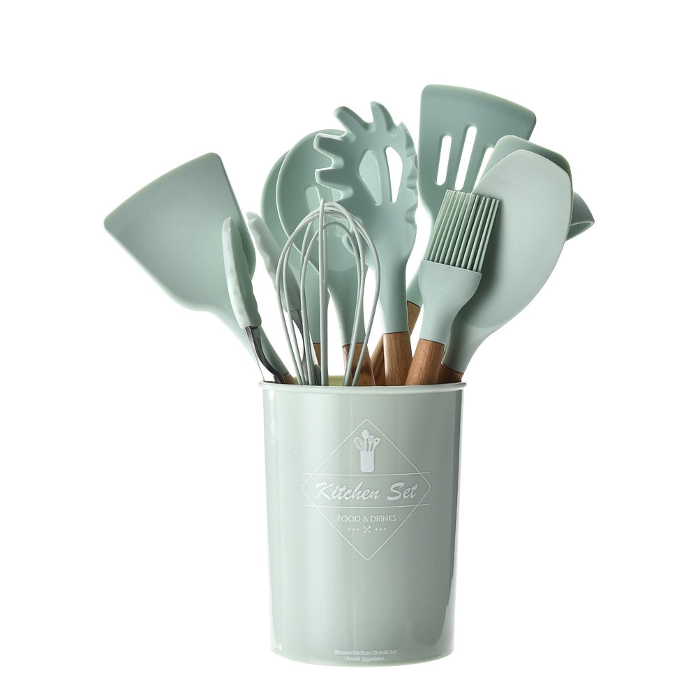 12pcs Premium Silicone Cooking Tools Set With Storage Tin