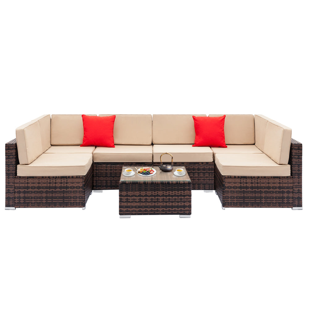 6 Seat Caramel Sofa Set Rattan Garden Furniture Set