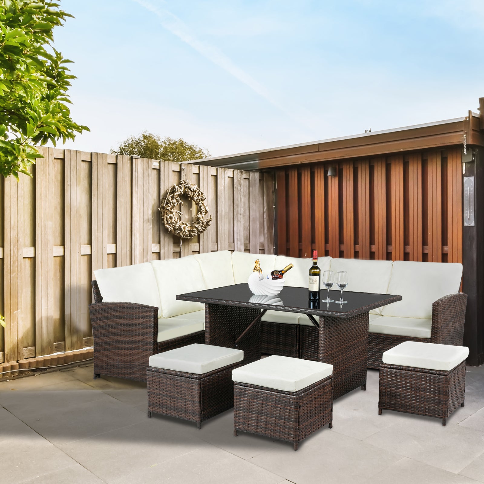 9 Seater Rattan Corner Garden Sofa Dining Set Baci Living Room