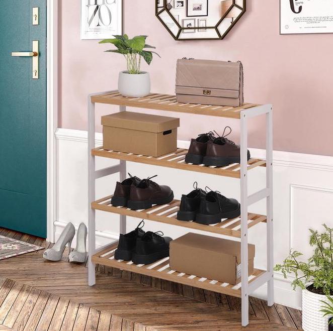 Natural Bamboo 4-Tier Shoe Rack