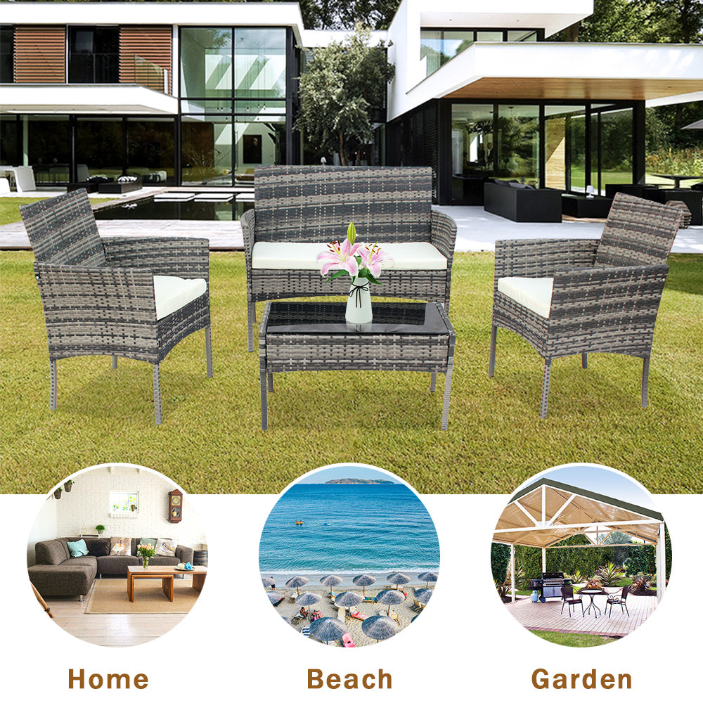 4 Seater Grey Rattan Garden Furniture Set