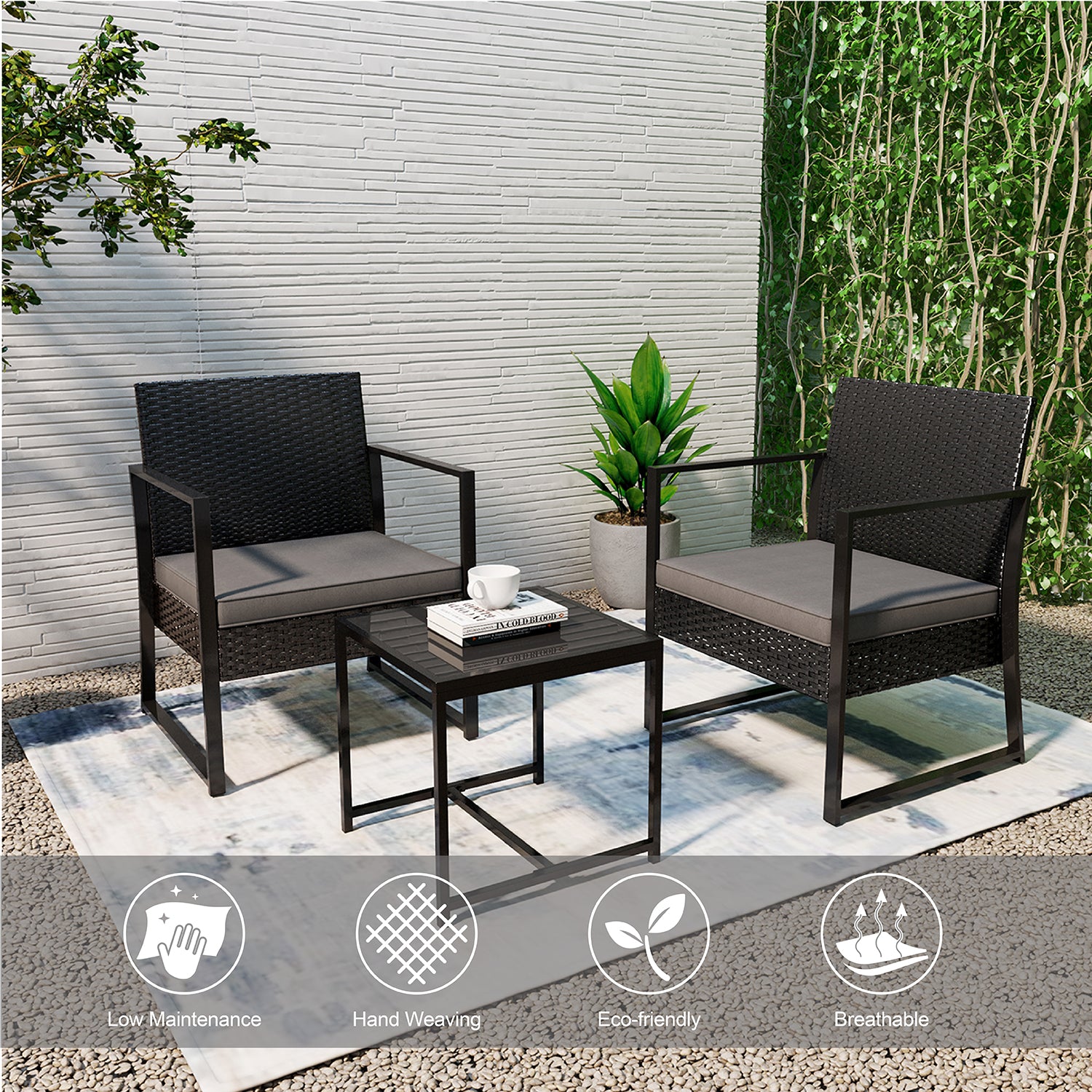 2 Seater Rattan Square Garden Set