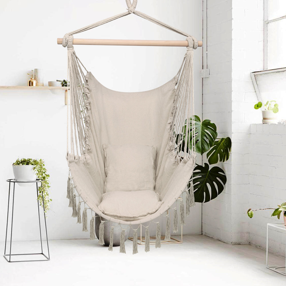 Bohemian Beige Hanging Hammock Swing