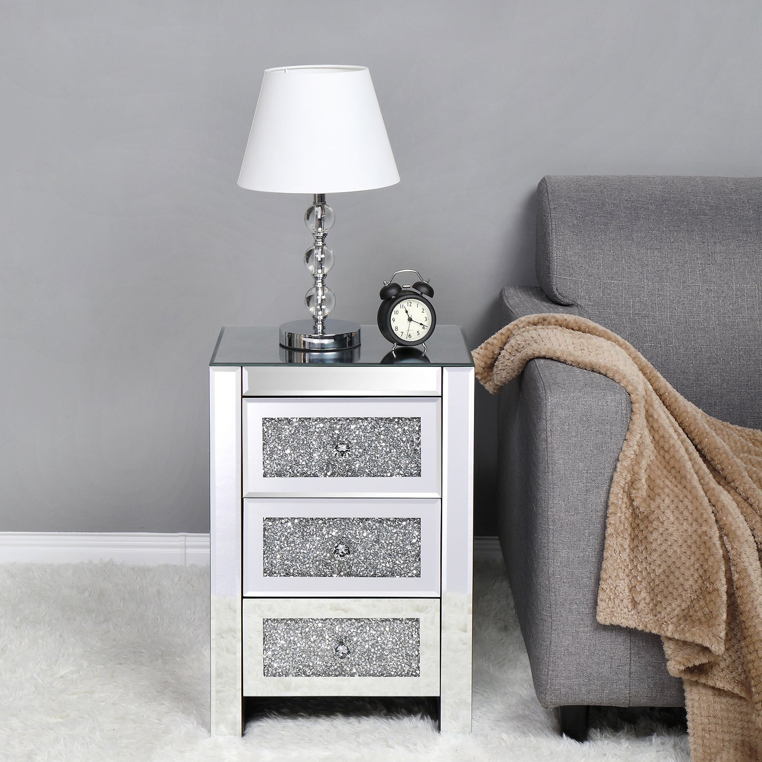 Crystaline Mirrored Bedside Chest